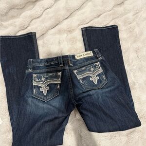 Rock Revival Dark Blue Bootcut Jeans with Embroidered Pockets